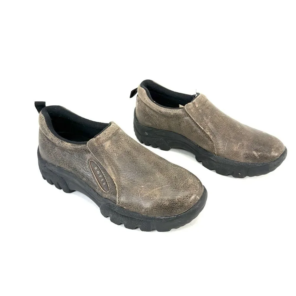 Roper Brown Weathered Leather Performance Slip On Casual Shoes Men’s Size 7